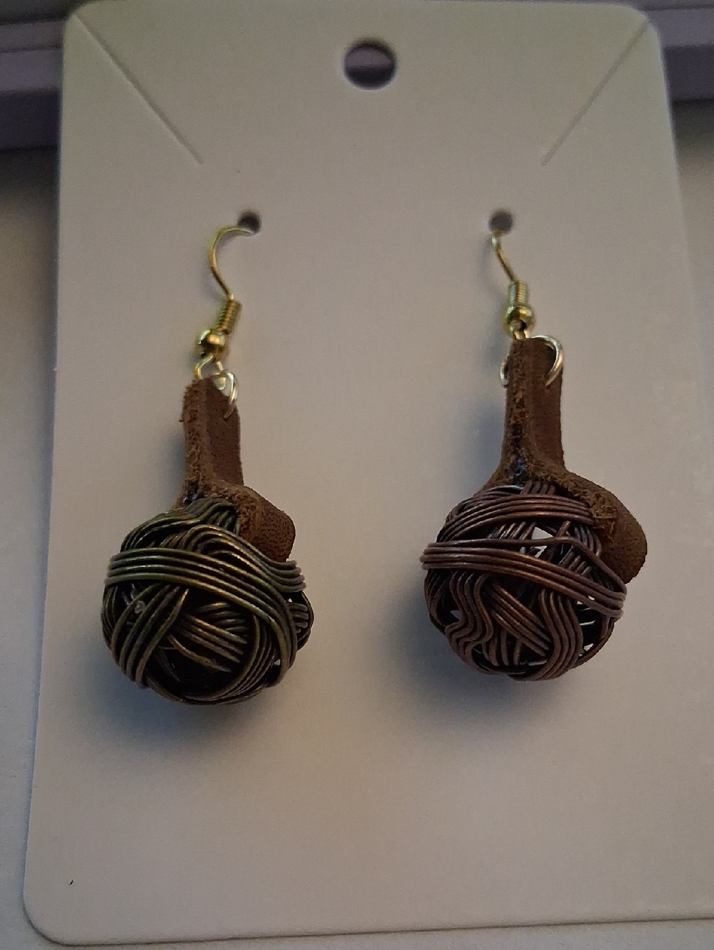Handcrafted Brown Wire Ball Drop Earrings - Unbranded